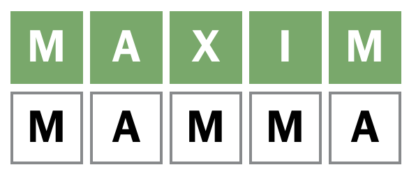 Shown is the target word MAXIM, below it is the guess MAMMA