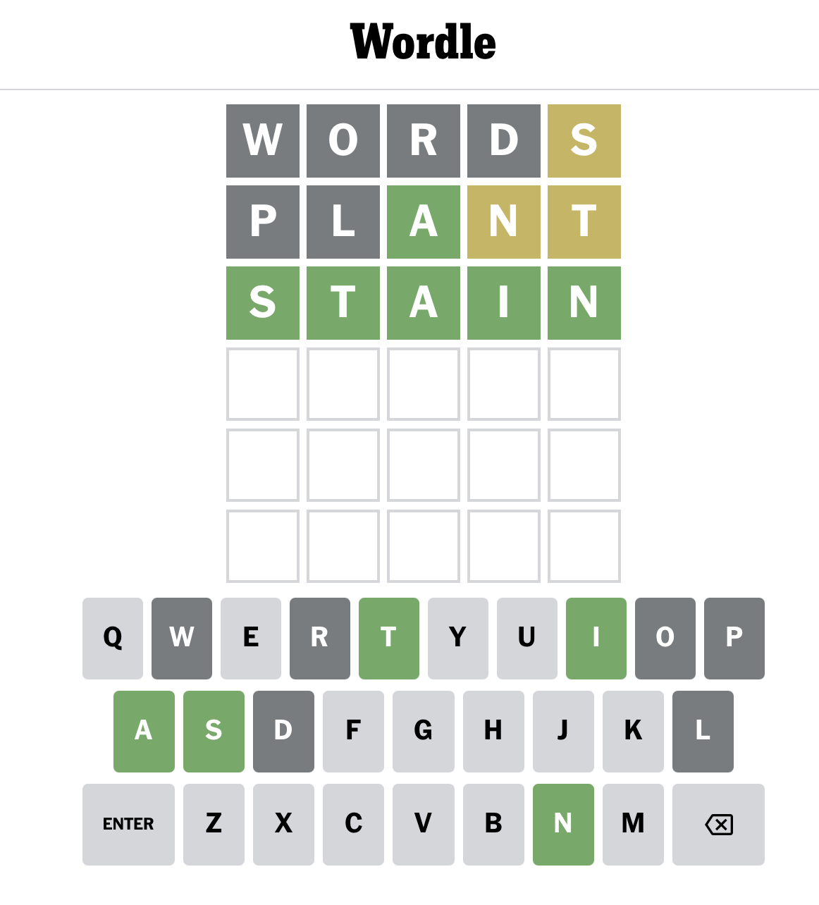 Screenshot of a wordle game